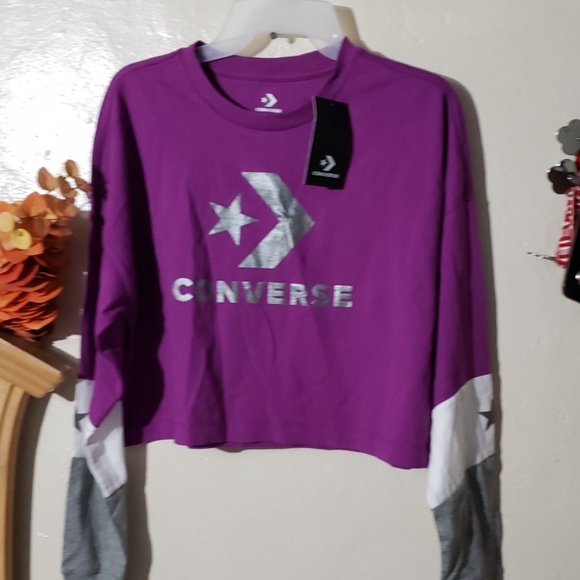 CONVERSE  WOMEN'S CROPPED LONG SLEEVE PURPLE SMALL - Picture 5 of 8